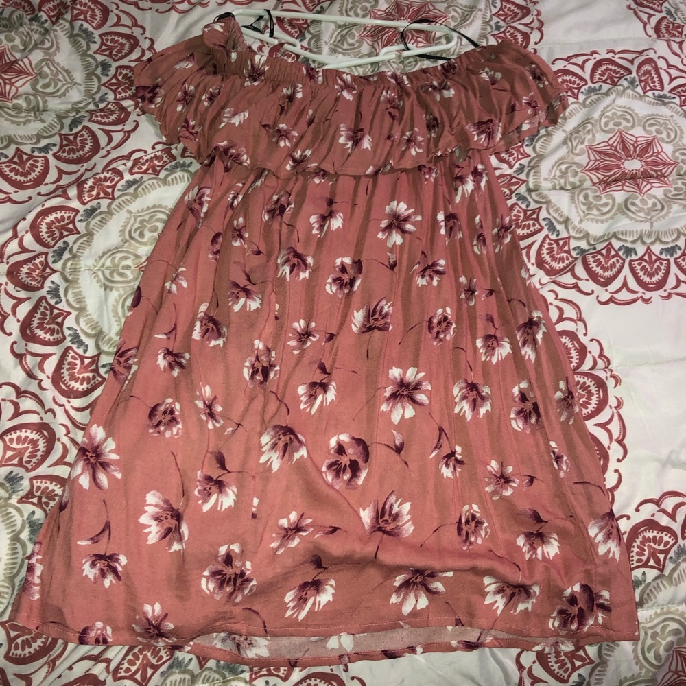 Floral off the shoulder dress.
